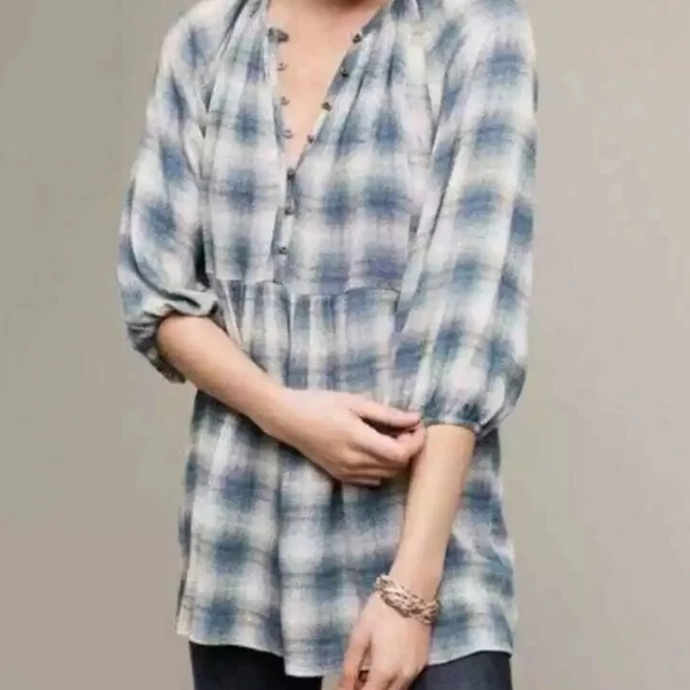 Maeve Anthropologie Calavon Plaid Tunic Top
